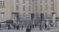University students talking and having rest near academic building, slow motion HD Footage