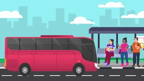 University students waiting for point bus at bus stop. Stock Footage 252058762