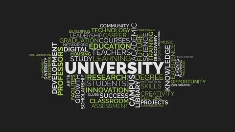 University Word Cloud Concept in Green and White Typography on Dark Backgroun Stockillustratie
