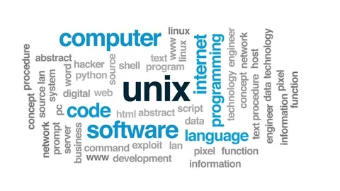 Unix animated word cloud, text design animation. Stock Footage 75550074