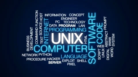 Unix animated word cloud, text design animation. Stock Footage 75894478