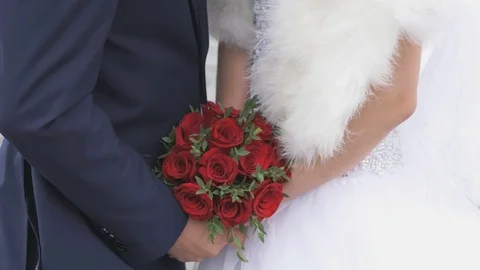 Unknown bride and groom holding hands Stock Footage 80932172