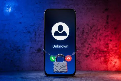 Unknown call, concept of phone scam, deception and identity theft, mobile Stock Illustration