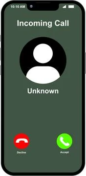 Unknown call screen, incoming call screenshot, Unknown number calling Mobil.. Stock Illustration