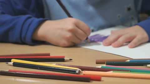 Unknown child drawing pictures. Close-up Stock Footage 87535859