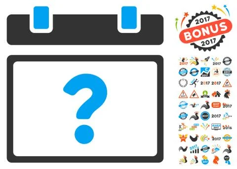 Unknown Date Icon With 2017 Year Bonus Pictograms Stock Illustration