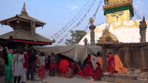 Unknown local people on one of the streets of Kathmandu. Largest city of Nepal. Stock-Footage 74471553