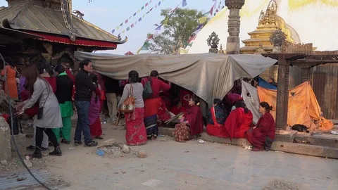 Unknown local people on one of the streets of Kathmandu. Largest city of Nepal. Stock-Footage 74471867