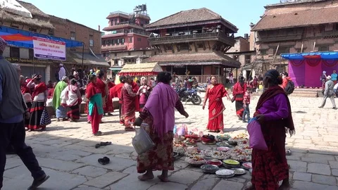 Unknown local people on one of the streets of Kathmandu. Largest city of Nepal. Video stock 74475308
