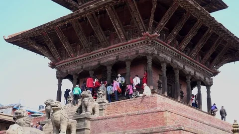 Unknown local people on one of the streets of Kathmandu. Largest city of Nepal. Stock-Footage 74475787