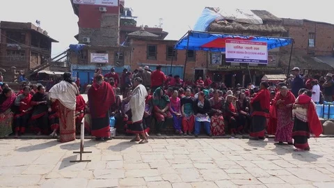 Unknown local people on one of the streets of Kathmandu. Video stock 74479147