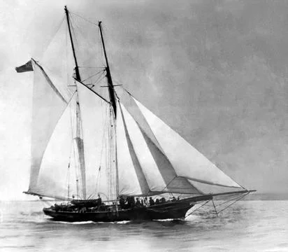 Unknown Location - Circa 1890s: Two-Masted Gaff-Rigged Schooner Under Full Sa Stock Photos