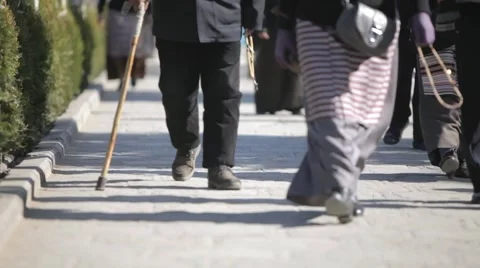 Unknown man with a cane walking at the streets. Asian people Stock Footage 65400732