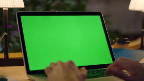Unknown man hands working green screen computer. Guy typing on laptop in office. Stock Footage 145404258