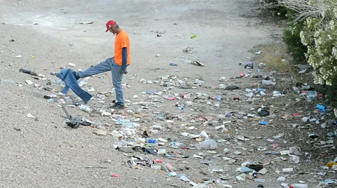 Unknown man looking for wasted things near Las Vegas Strip, Las Vegas, USA. Stock Footage 52601255