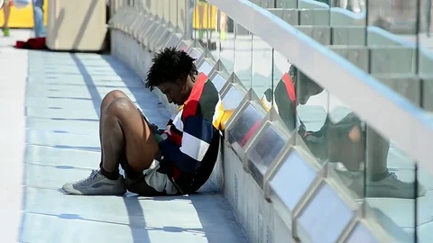 Unknown man seating on Las Vegas Strip in Las Vegas, USA. Video stock 75679560