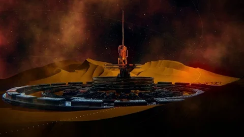 Unknown object on yellow planet Stock Footage 73071239