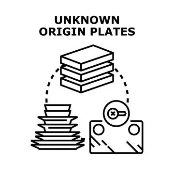 Unknown origin plates concept researching identification process Stockillustratie