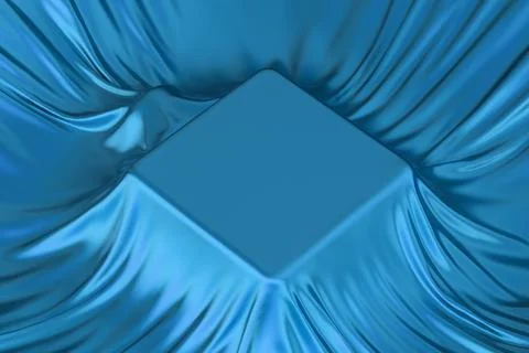 Unknown Perfume Bottle under Blue Silk Cloth with Blank Space for Your Desi.. Ilustración de archivo
