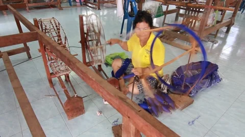 Unknown persons were weaving, The occupation of the villagers of Thailand Stock Footage 62234878