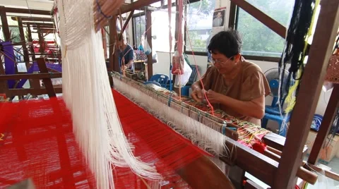 Unknown persons were weaving, The occupation of the villagers of Thailand Stock Footage 62235210