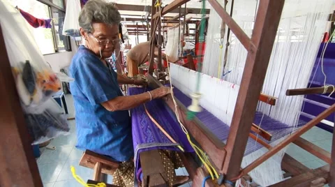 Unknown persons were weaving, The occupation of the villagers of Thailand Stock Footage 62255088