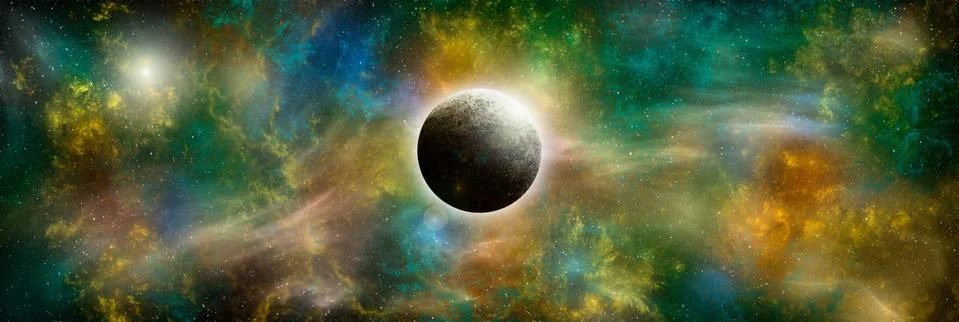 Unknown planet from outer space. Space nebula. Cosmic cluster of stars. Outer Stock Illustration