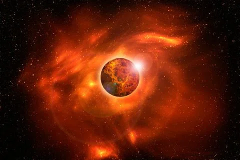 Unknown planet from outer space. Space nebula. Cosmic cluster of stars. Outer Stock Illustration