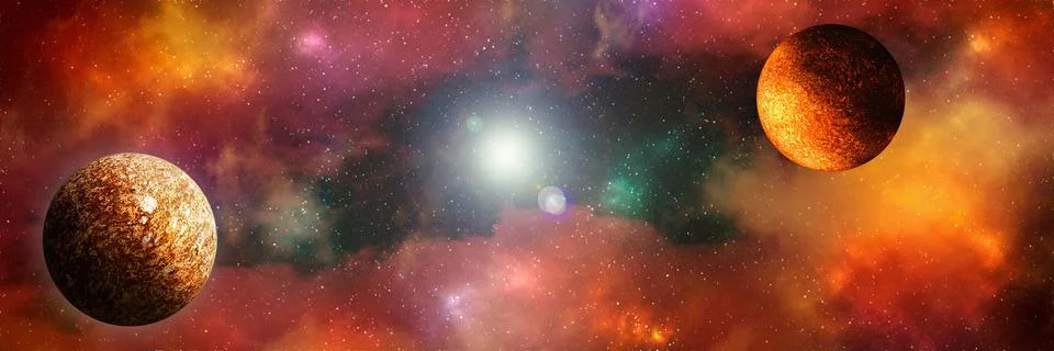 Unknown planet from outer space. Space nebula. Cosmic cluster of stars. Outer Stock Illustration