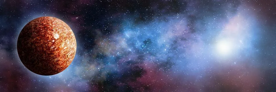 Unknown planet from outer space. Space nebula. Cosmic cluster of stars. Outer Stock Illustration