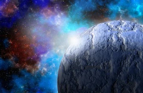Unknown planet from outer space. Space nebula. Cosmic cluster of stars. Out.. Stock Illustration