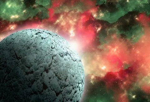 Unknown planet from outer space. Space nebula. Cosmic cluster of stars. Out.. Stock Illustration