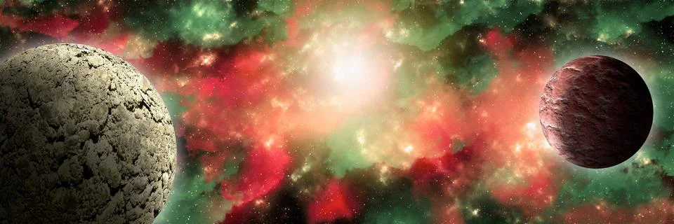 Unknown planet from outer space. Space nebula. Cosmic cluster of stars. Out.. Stock Illustration