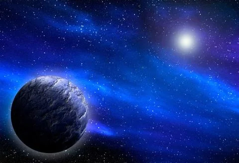Unknown planet from outer space. Space nebula. Cosmic cluster of stars. Out.. Stock Illustration