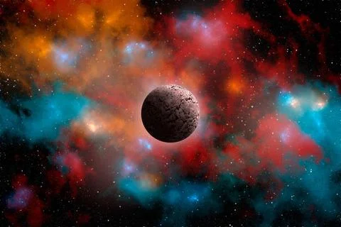 Unknown planet from outer space. Space nebula. Cosmic cluster of stars. Out.. Stock Illustration