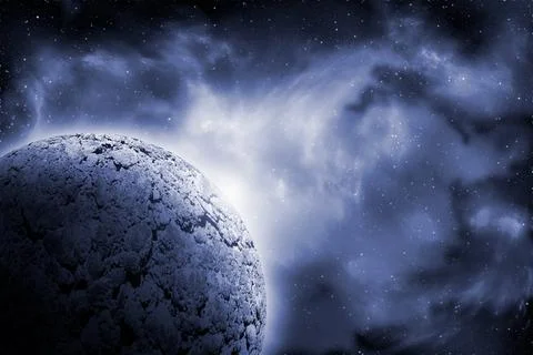 Unknown planet from outer space. Space nebula. Cosmic cluster of stars. Out.. Stock Illustration