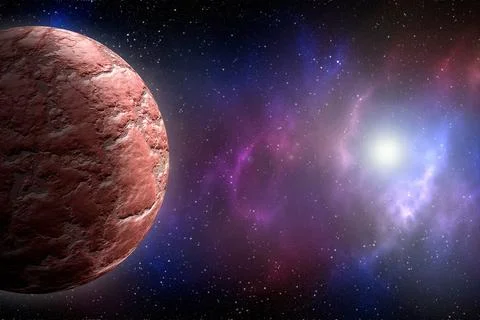 Unknown planet from outer space. Space nebula. Cosmic cluster of stars. Out.. Stock Illustration