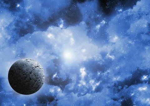Unknown planet from outer space. Space nebula. Cosmic cluster of stars. Out.. Stock Illustration