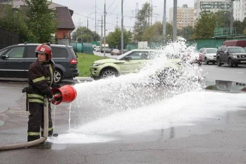 Unknown russian firefighter Stock Photos