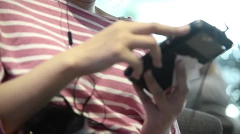Unknown slender female use smartphone closeup Video stock 63074559