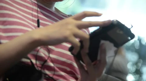 Unknown slender female use smartphone closeup Video stock 63074580