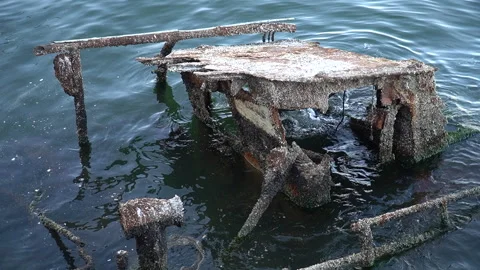 An unknown small ship that sank many years ago in the Caspian Sea Stock Footage 264163330