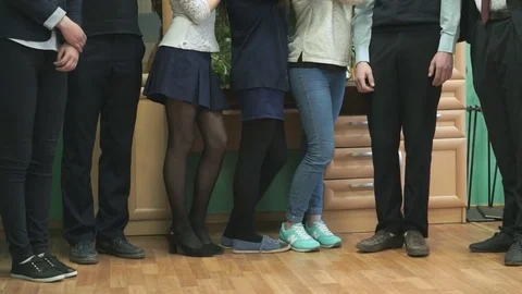 Unknown students posing for photography Stock Footage 81074422