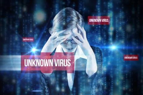 Unknown virus against lines of blue blurred letters falling Stock Illustration