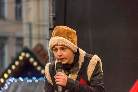 An unknown young actor takes part in the Christmas performance. Stock Photos