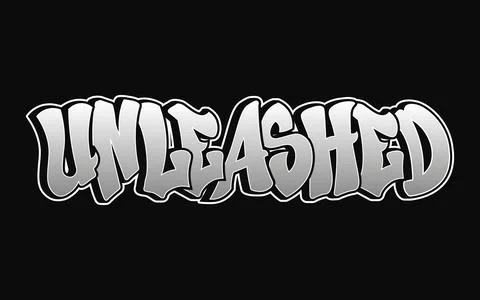 Unleashed graffiti style text with a white outline on a black backdrop. 스톡 일러스트