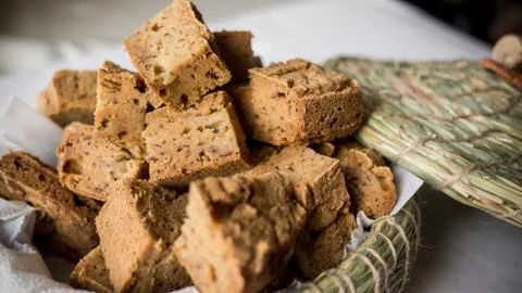 Unleavened bread cutting by cubes 写真素材