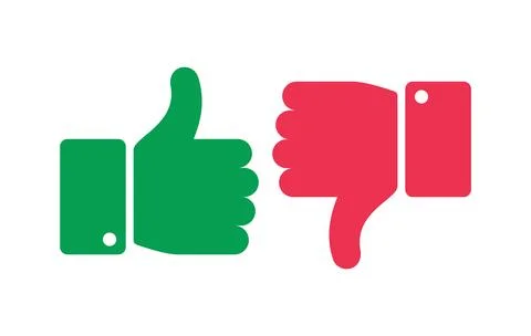Like unlike buttons. Thumbs up and down isolated icons. Yes and no fingers,.. Illustrazione stock