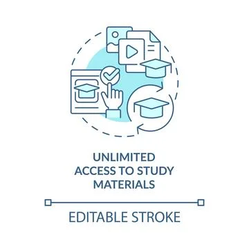 Unlimited access to study materials blue concept icon Stock Illustration