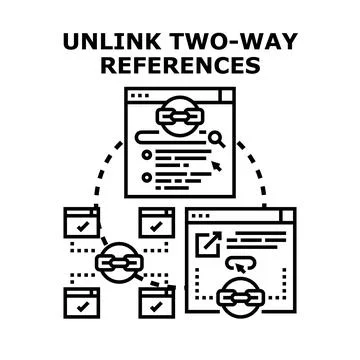 Unlinking two way references concept for data management Stock Illustration